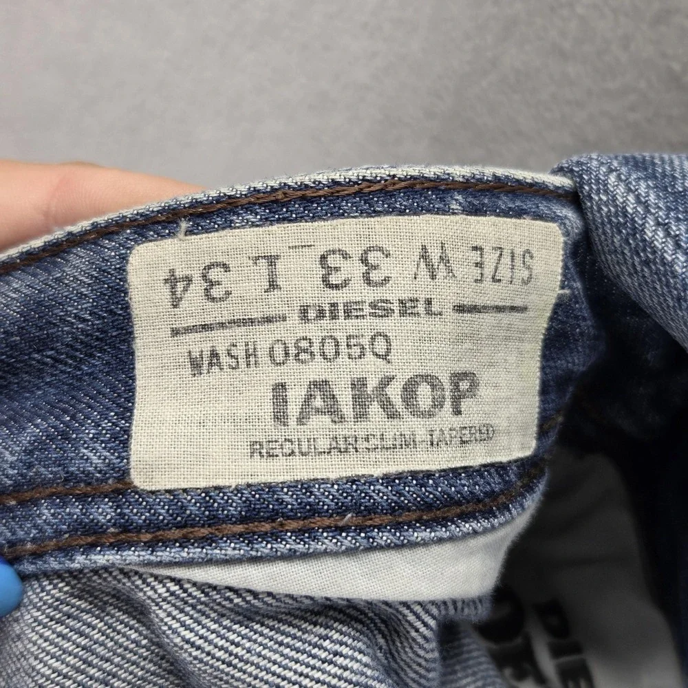 Diesel Jeans Mens 33x34 Blue Iakop Regular Slim Tapered Button Fly 0805Q